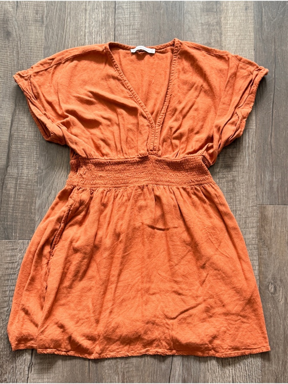 Abercrombie & Fitch Rust Orange V-Neck Smocked Waist Mini Dress